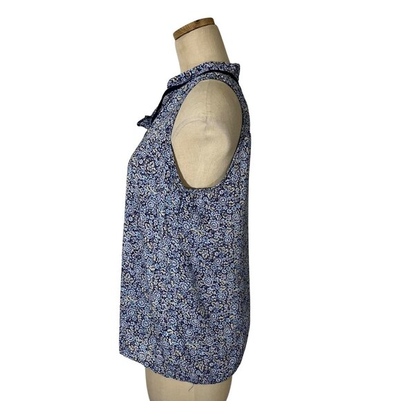 Antibes Blanc women's blouse women's M blue floral print sleeveless - Picture 3 of 9